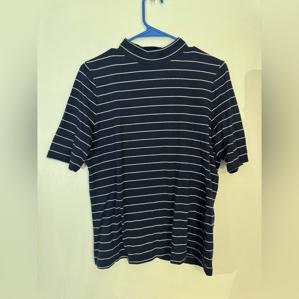 Banana Republic medium Striped navy and White Shirt top mock neck work casual